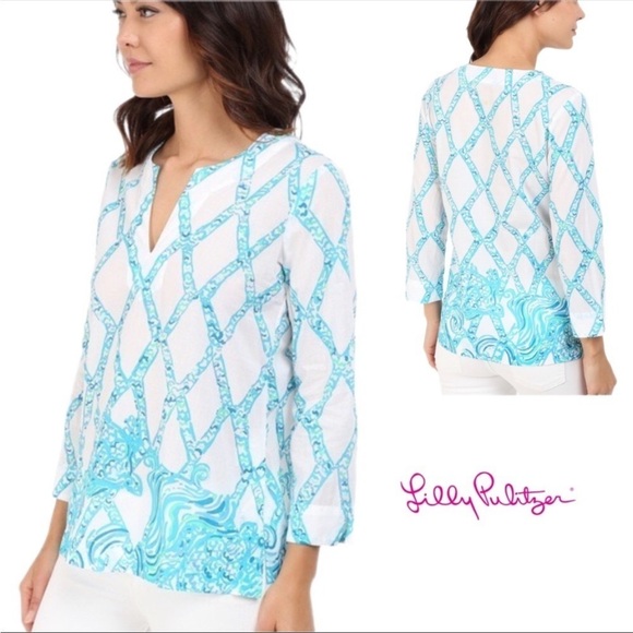 Lilly Pulitzer Amelia island patterned cotton tunic top 618 - Picture 1 of 9